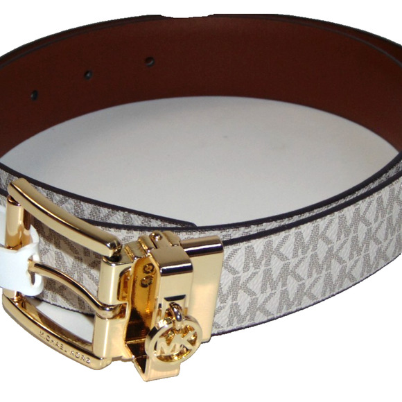 Michael Kors Twist Reversible Belt Womens M Vanilla Brown Signature Leather NWT main image 9